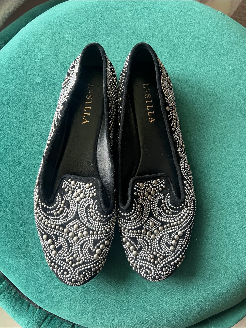 Black Embellished Beaded Loafers